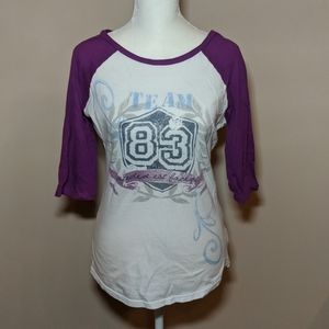 SO baseball style tee purple sleeves team 83